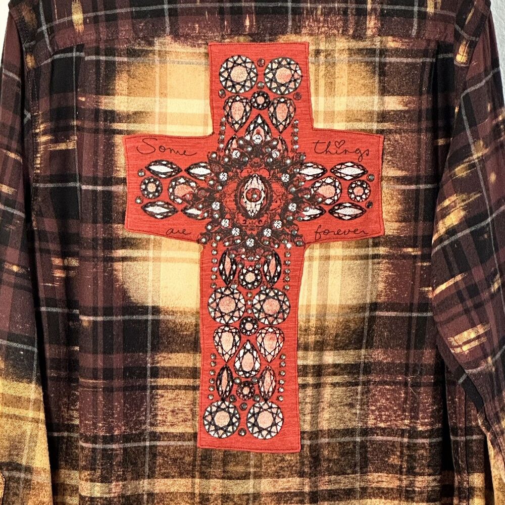 Boutique, One of a Kind, Oversized, Appliquéd Cross, Flannel Shirt, M/L/XL - Picture 3 of 8